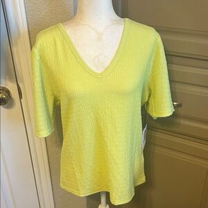 NWT Jaclyn Smith Citron V-Neck Textured Top